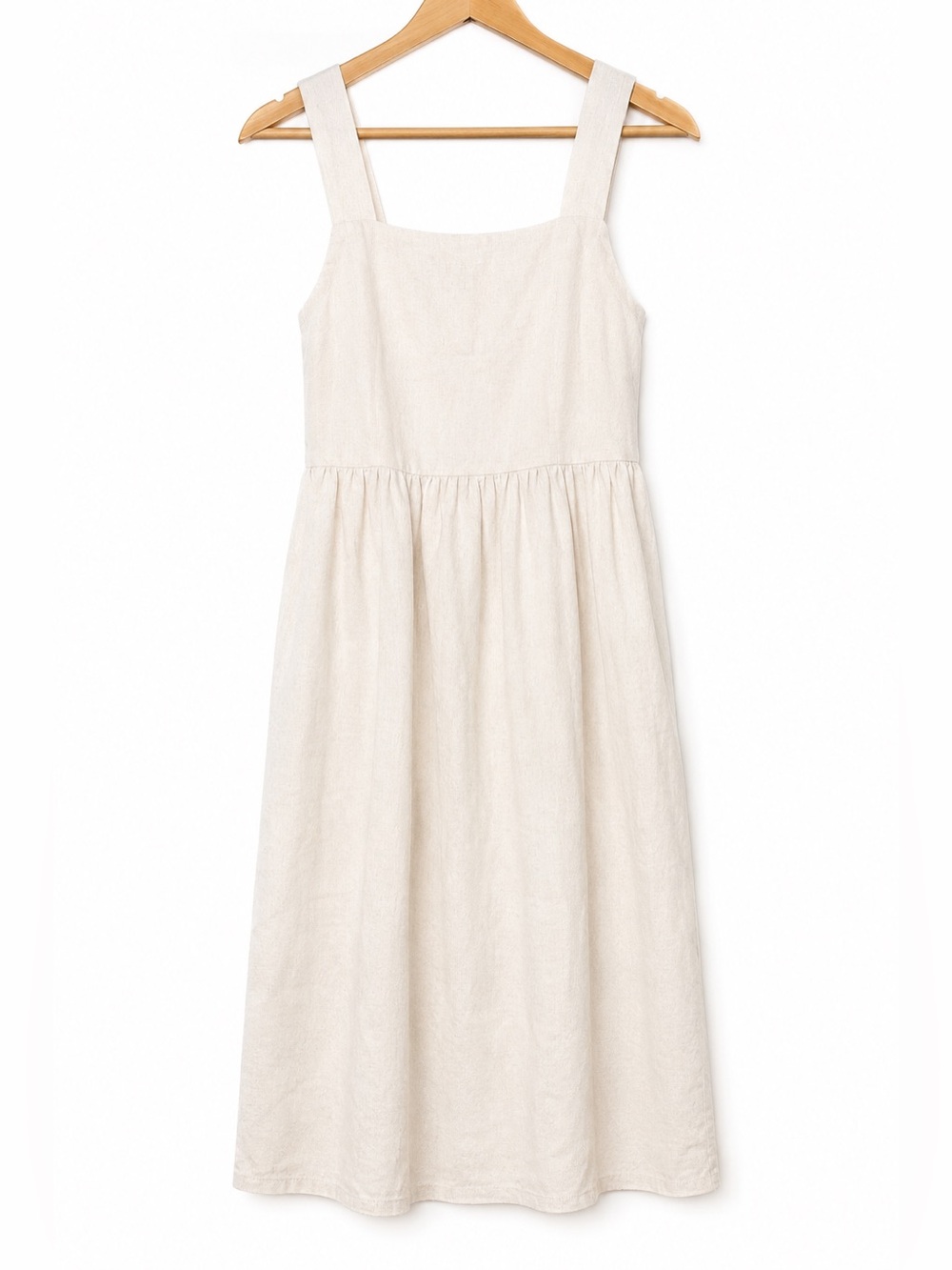 NWOT NLT Linen Blend Midi Dress Cream Sleeveless Tie Back Made in USA Size L